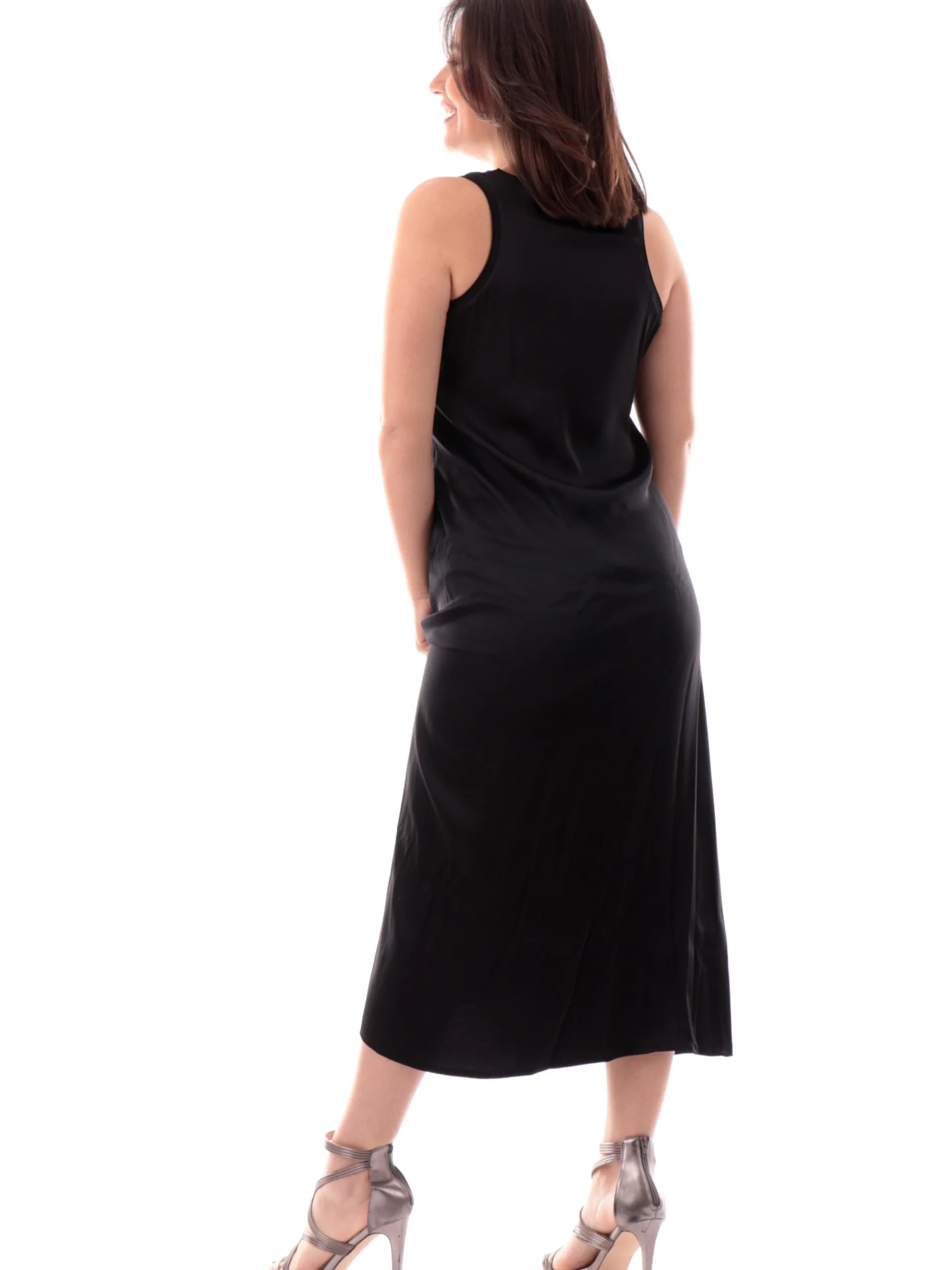 MANILA GRACE Vestiti*Vestito nero da donna raso satin A028VUMA