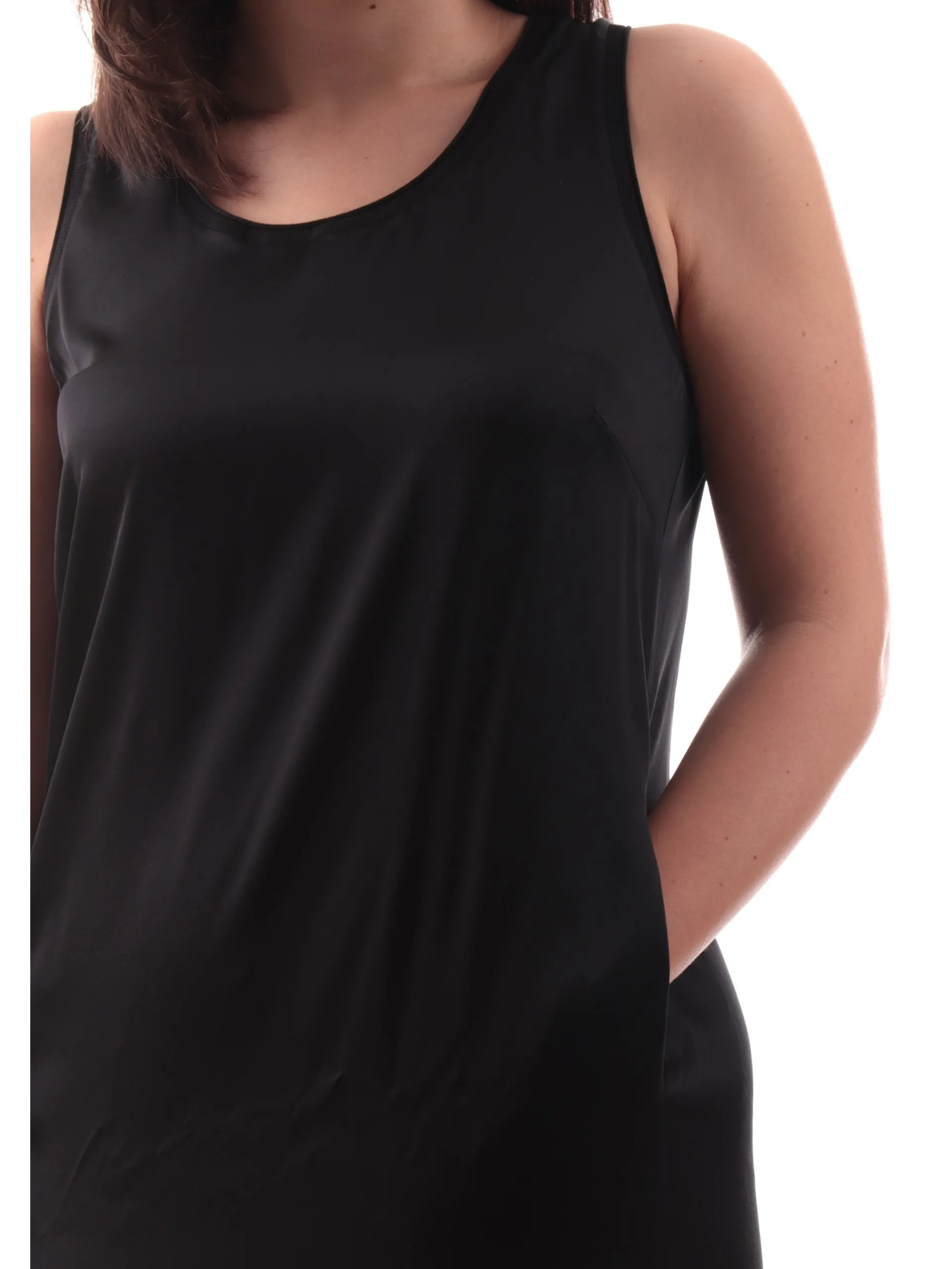 MANILA GRACE Vestiti*Vestito nero da donna raso satin A028VUMA