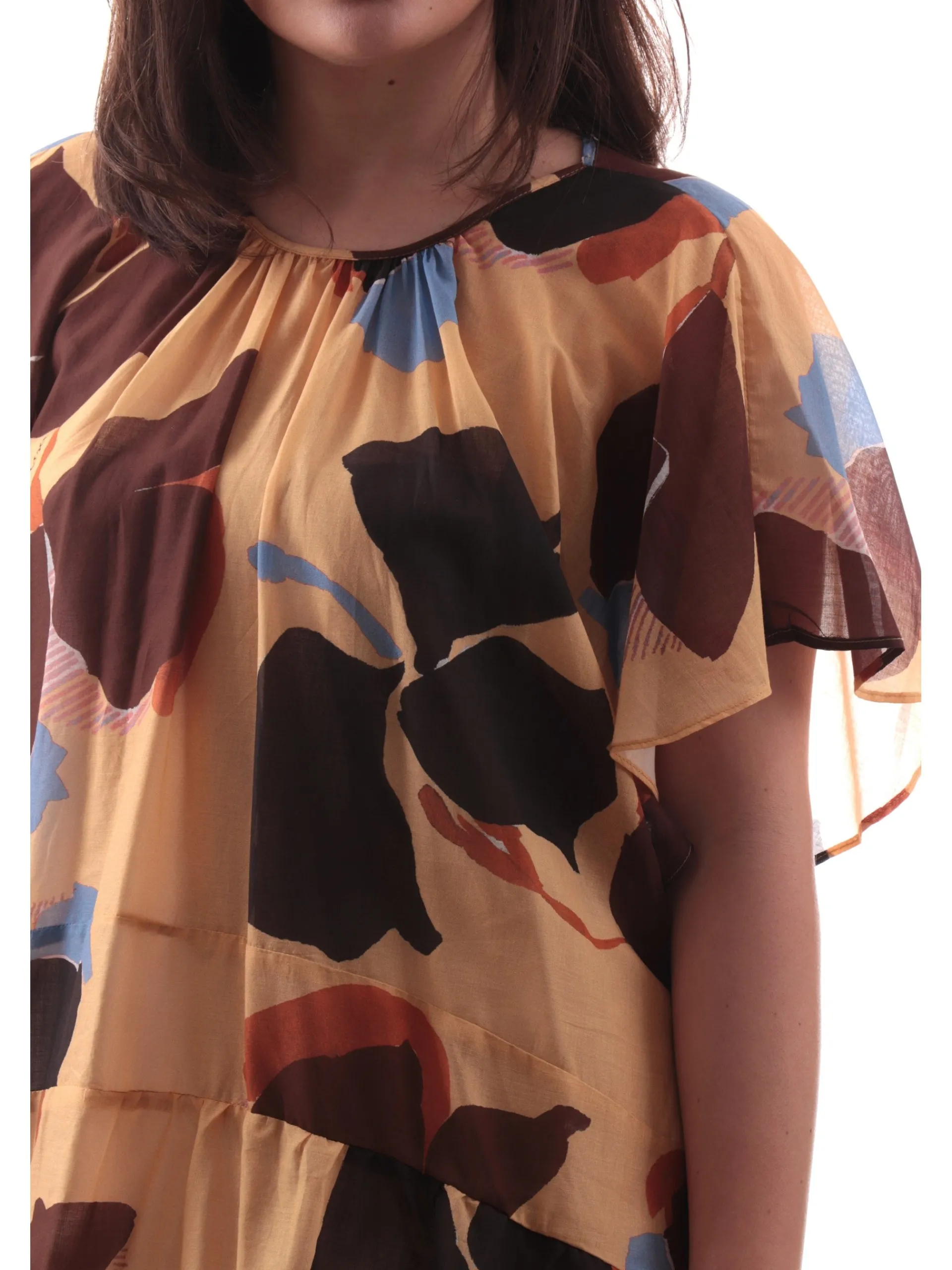MANILA GRACE Vestiti*Vestito svasato a fantasia Arancione marrone nero A131CSMA002