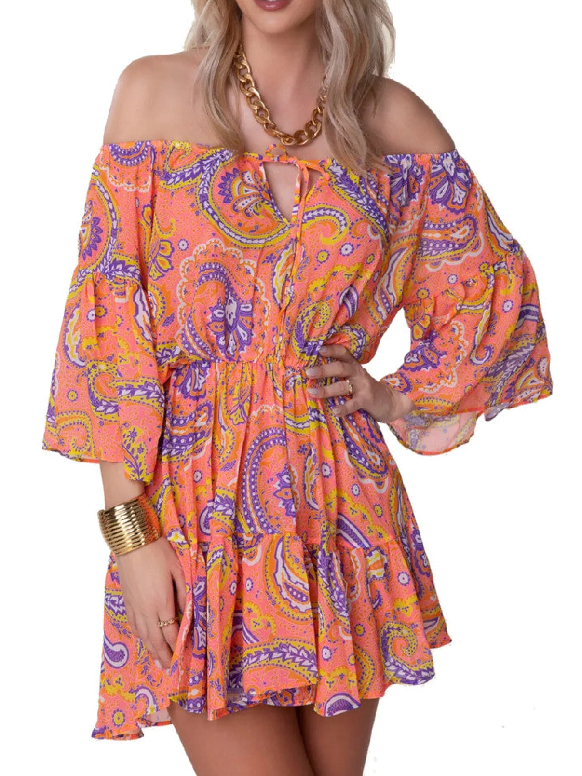 EFFEK Vestiti*Vestito mare arancione da donna floreale 1368