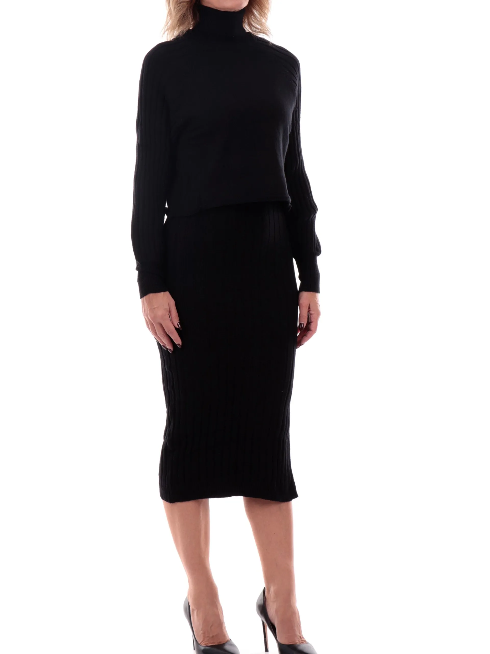 TIFFOSI Vestiti*Vestito Nero da donna realizzato in morbido tessuto a costine collo alto dolcevita 10056343