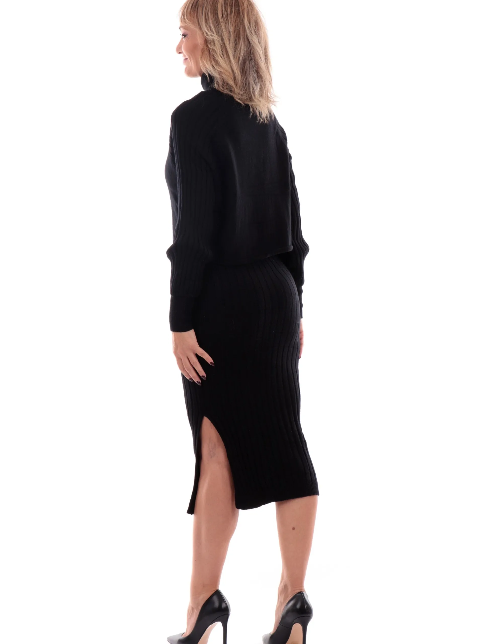 TIFFOSI Vestiti*Vestito Nero da donna realizzato in morbido tessuto a costine collo alto dolcevita 10056343