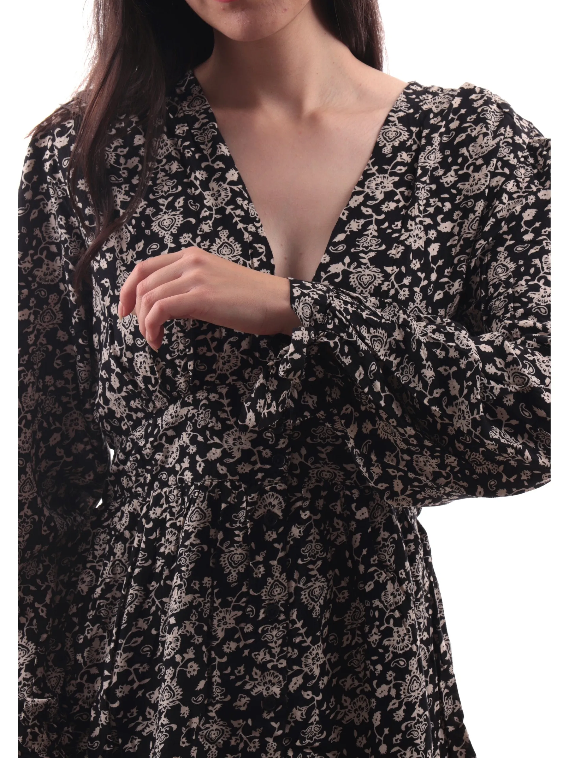 MOLLYBRACKEN Vestiti*Vestito scollo a V Molly Bracken nero da donna camicia bottoni Z522CN