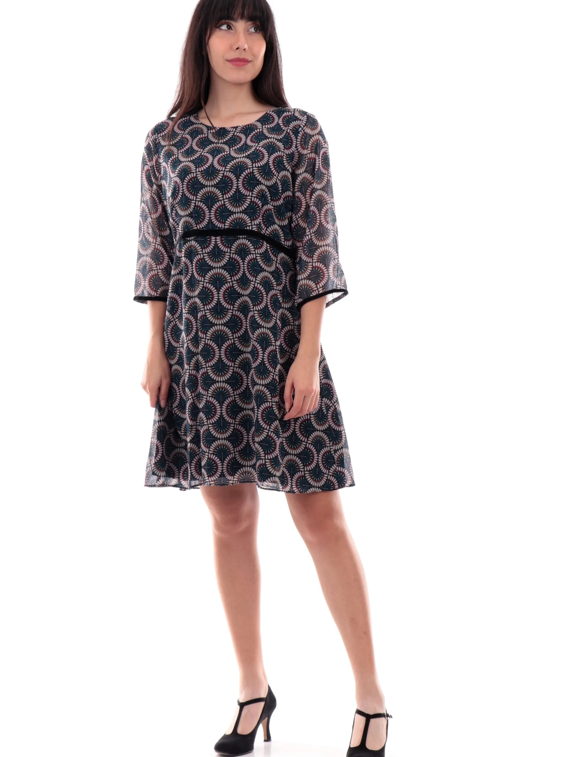 MOLLYBRACKEN Vestiti*Vestito scollo barca Molly Bracken blu da donna foulard P865CHDUCK