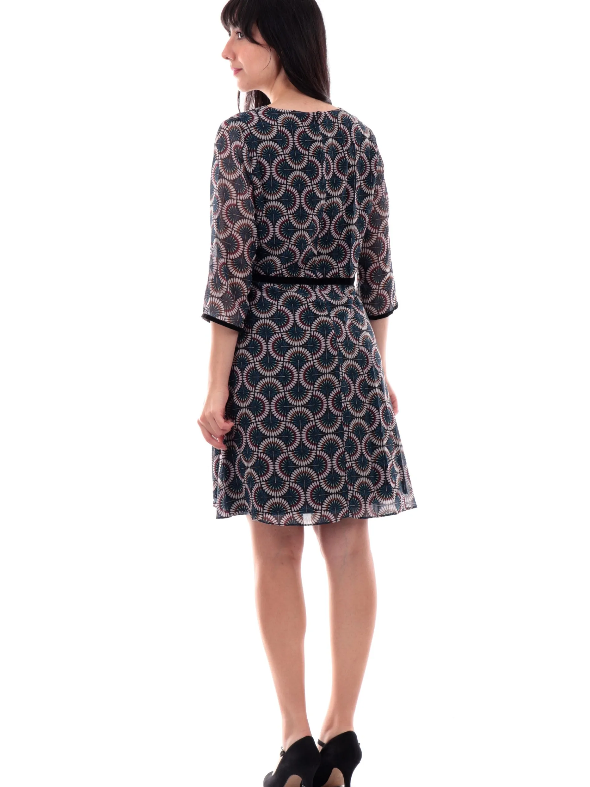 MOLLYBRACKEN Vestiti*Vestito scollo barca Molly Bracken blu da donna foulard P865CHDUCK