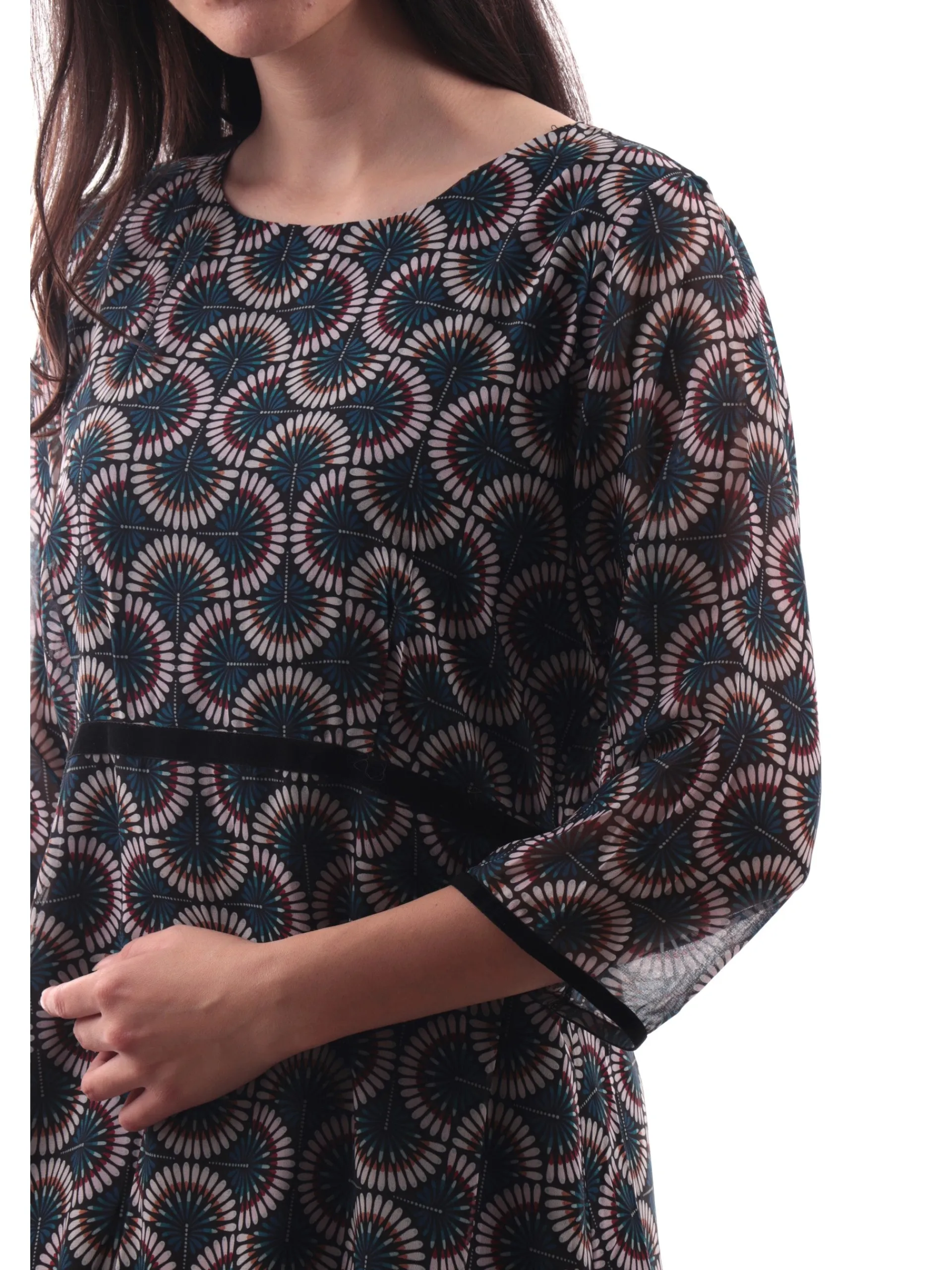 MOLLYBRACKEN Vestiti*Vestito scollo barca Molly Bracken blu da donna foulard P865CHDUCK
