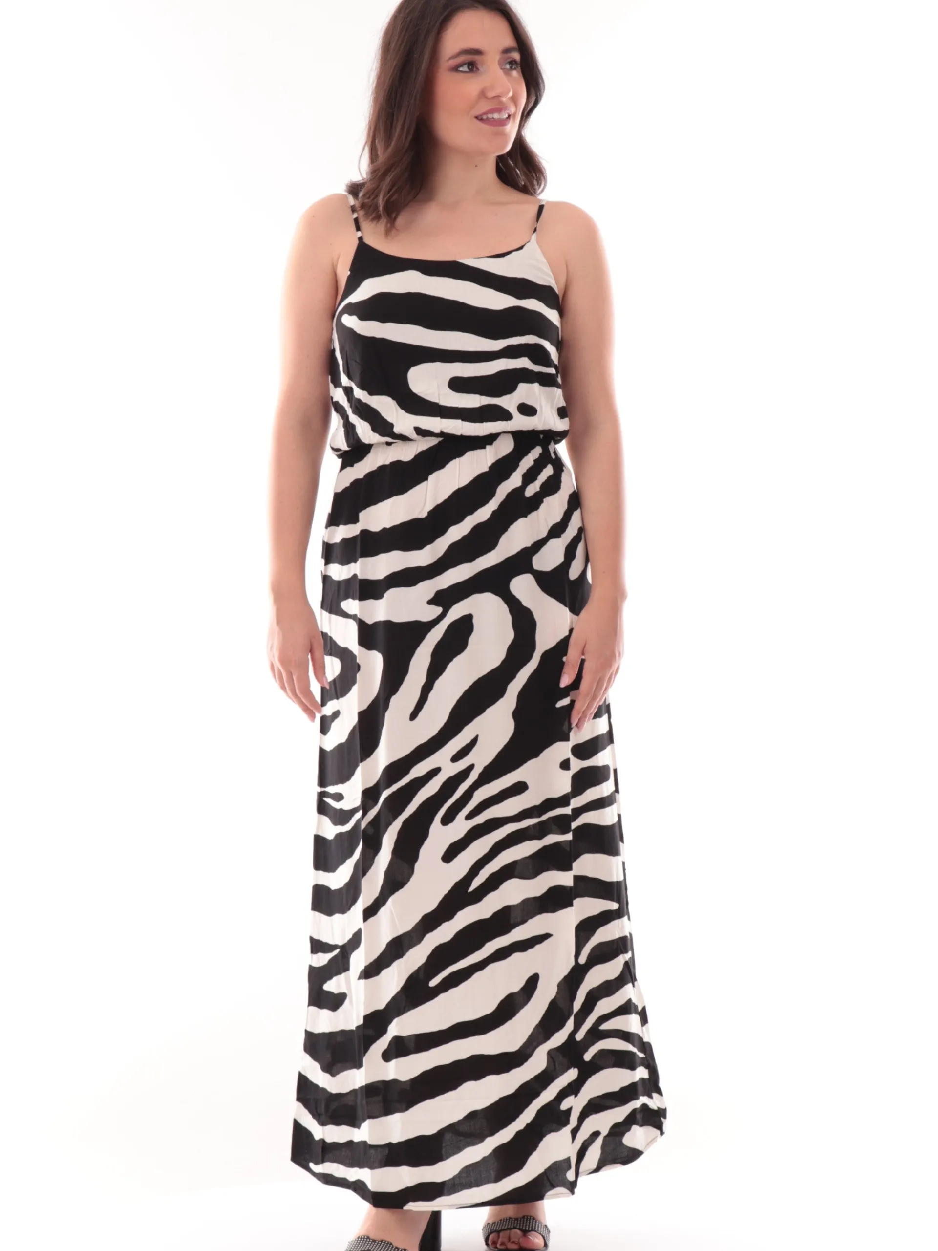 ONLY Vestiti*Vestito spalle scoperte nero zebrato da donna lungo 15222217