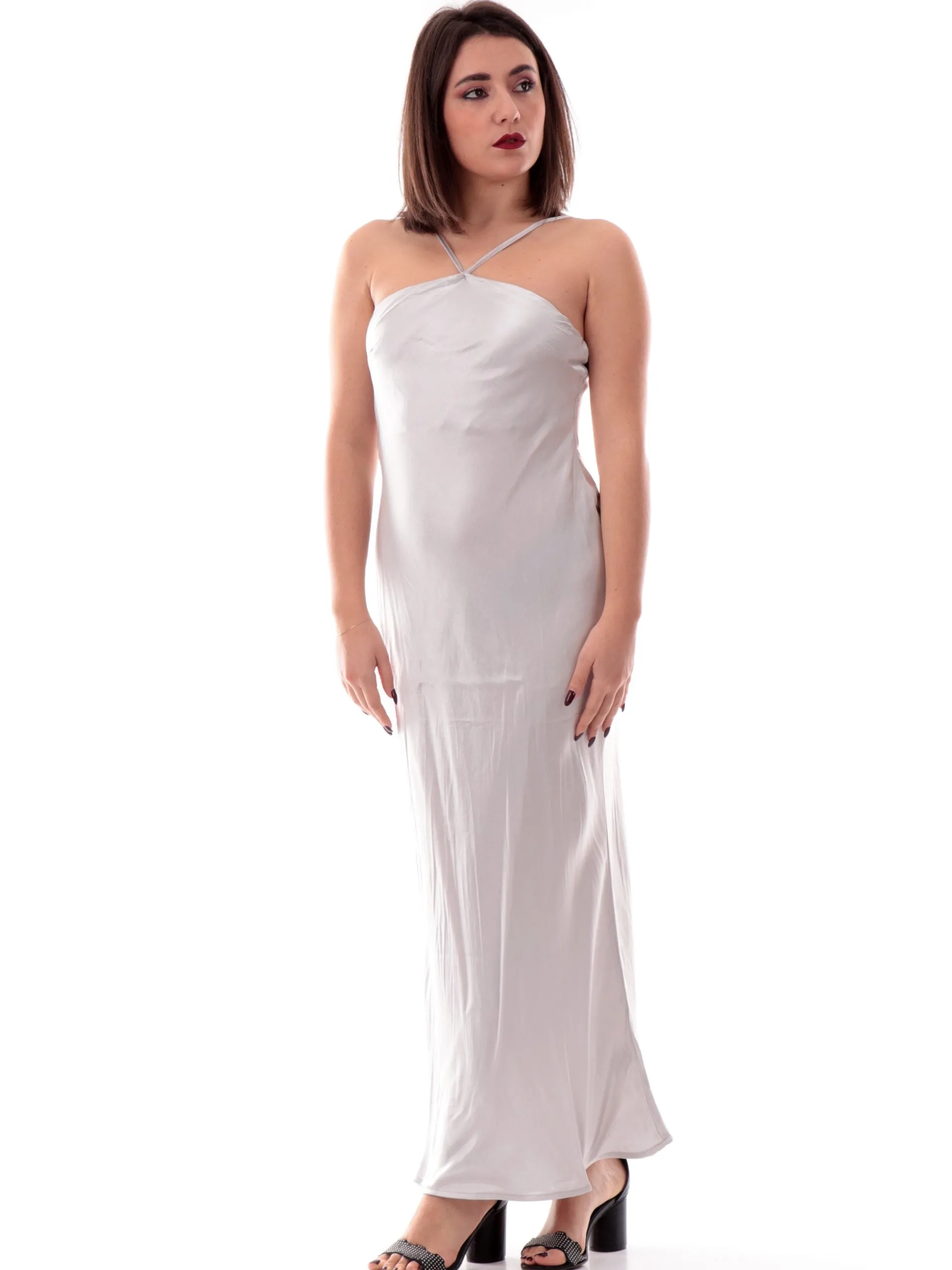YES ZEE Vestiti*Vestito argento spalle scoperte da donna vestibilità morbida A416EN00